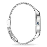 THOMAS SABO WA0268-3 Elegant silver watch with a chain-link bracelet, featuring a blue gemstone at the crown, shown from a side angle.